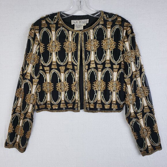 Vintage A.J.BARI Silk Jacket Blazer Beaded Sequined Bohemian size S Baroque Boho - Picture 2 of 15